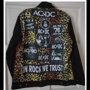 ACDC Animal Print Black Leopard Graphics Denim Jeans Jacket Size M